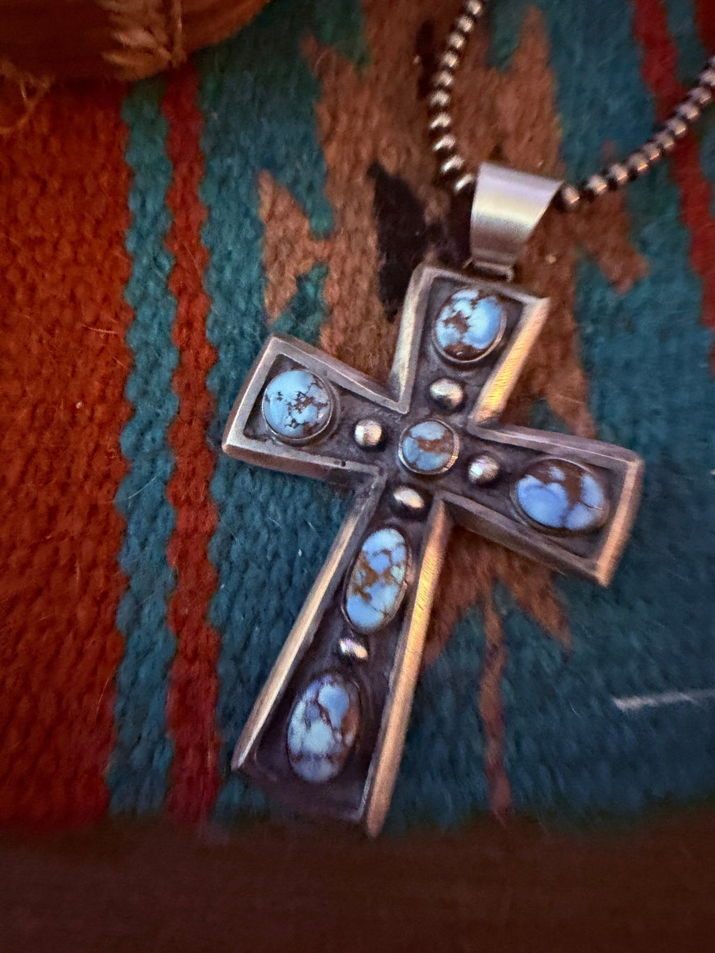 Handcrafted Golden Hills Turquoise & Sterling Silver Cross Pendant by Chimney Butte - Che Cose Belle