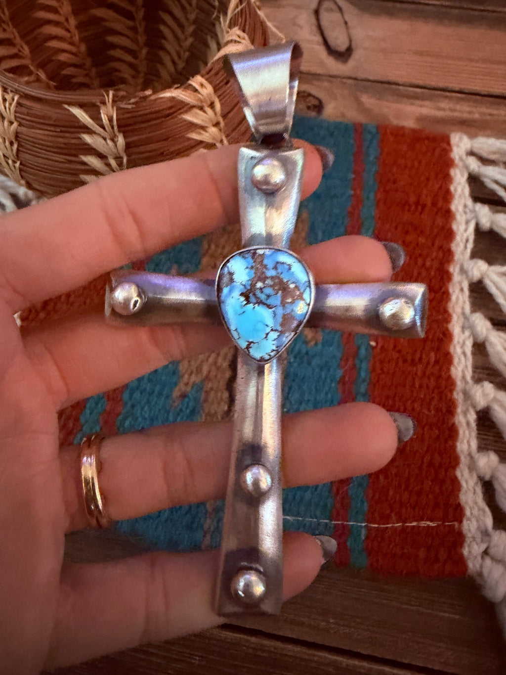Handcrafted Golden Hills Turquoise & Sterling Silver Cross Pendant by Chimney Butte - Che Cose Belle
