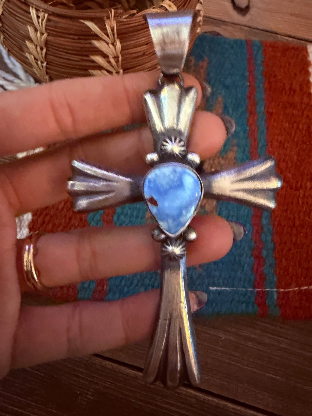 Handcrafted Golden Hills Turquoise & Sterling Silver Cross Pendant by Chimney Butte - Che Cose Belle