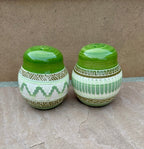 Handcrafted Green Salt & Pepper Shakers “Cassandra King” - Che Cose Belle