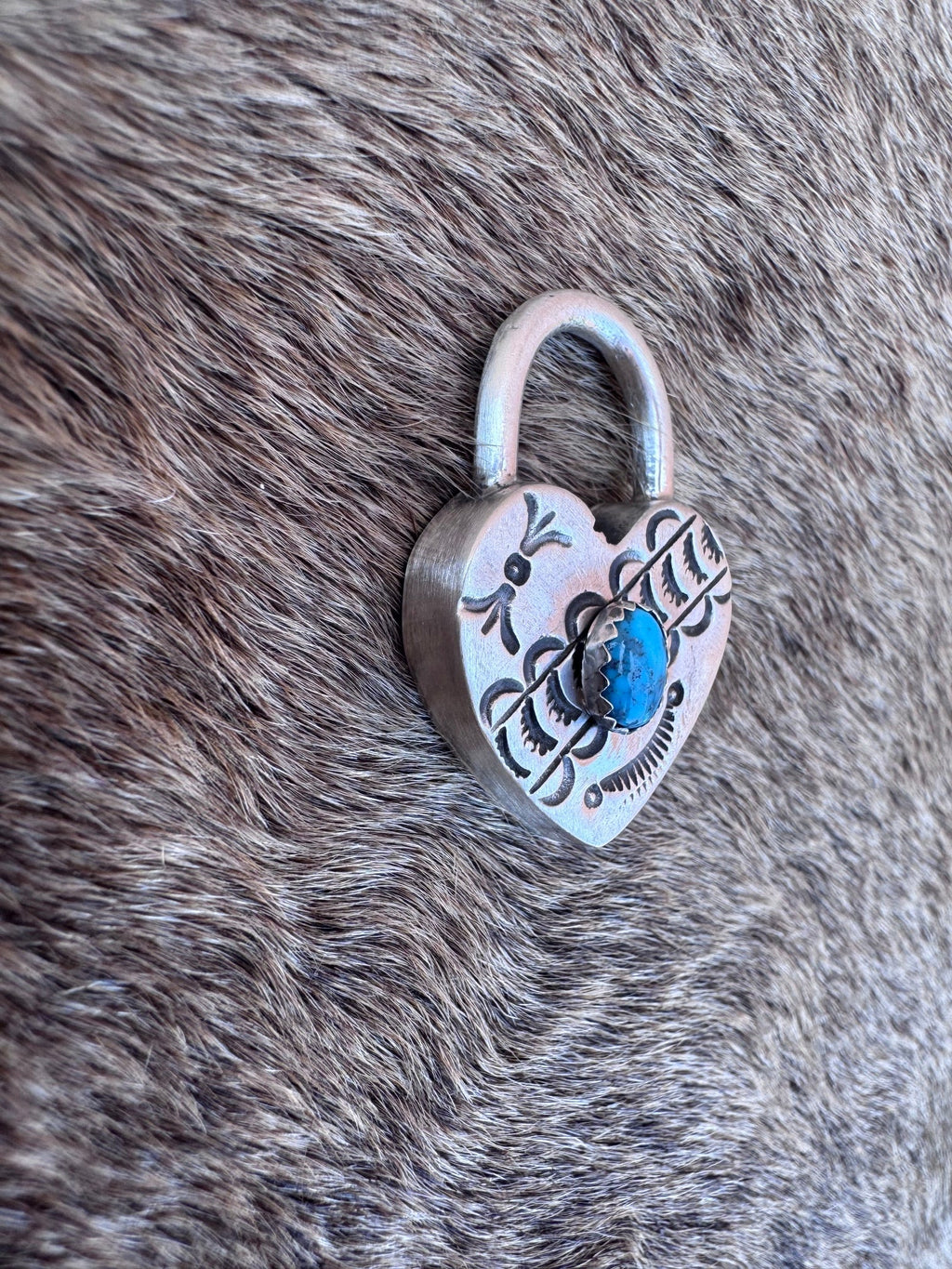 Handcrafted Kingman Turquoise & Sterling Silver Heart Locket Pendant by P. Yazzie - Che Cose Belle