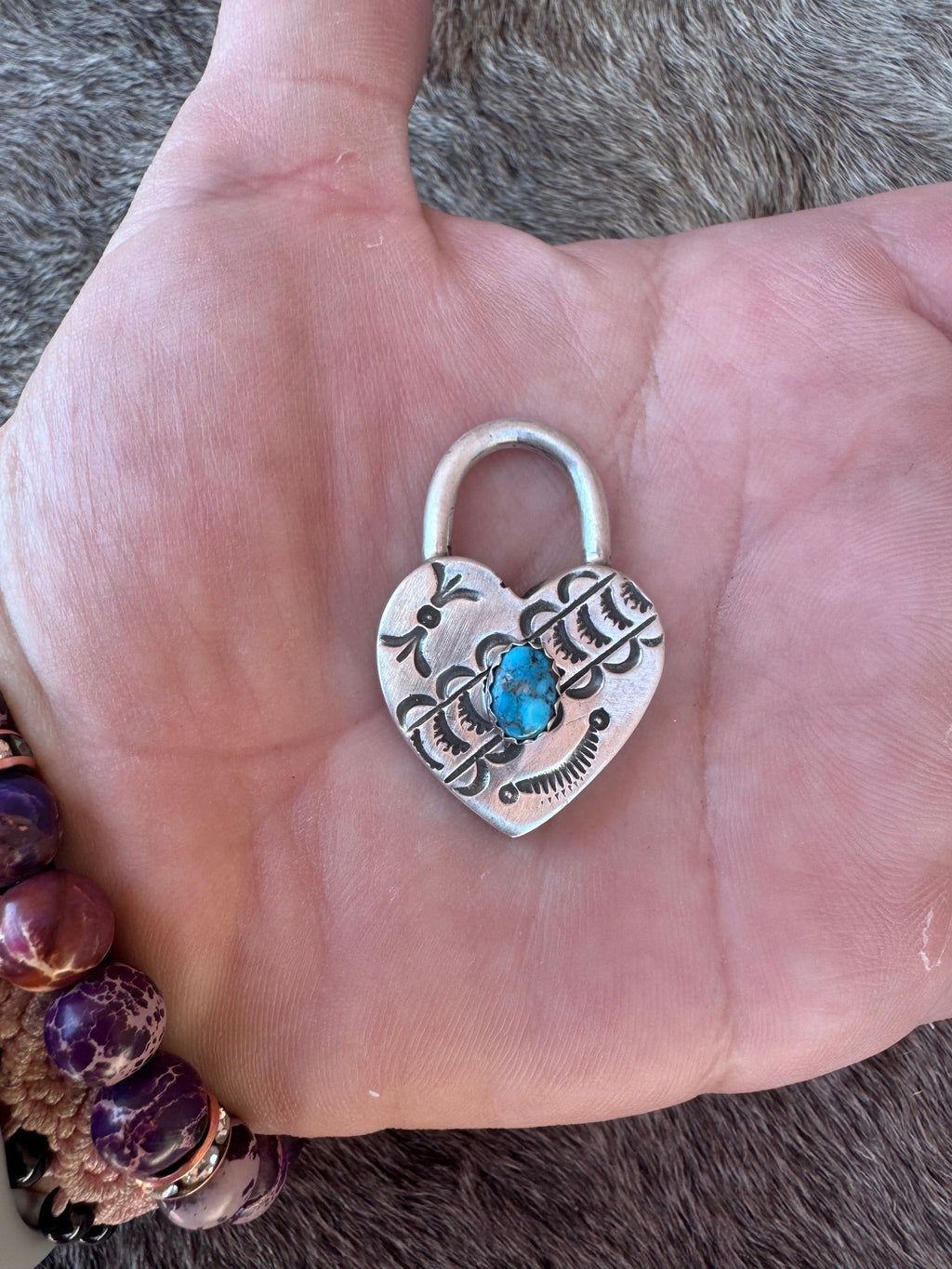 Handcrafted Kingman Turquoise & Sterling Silver Heart Locket Pendant by P. Yazzie - Che Cose Belle