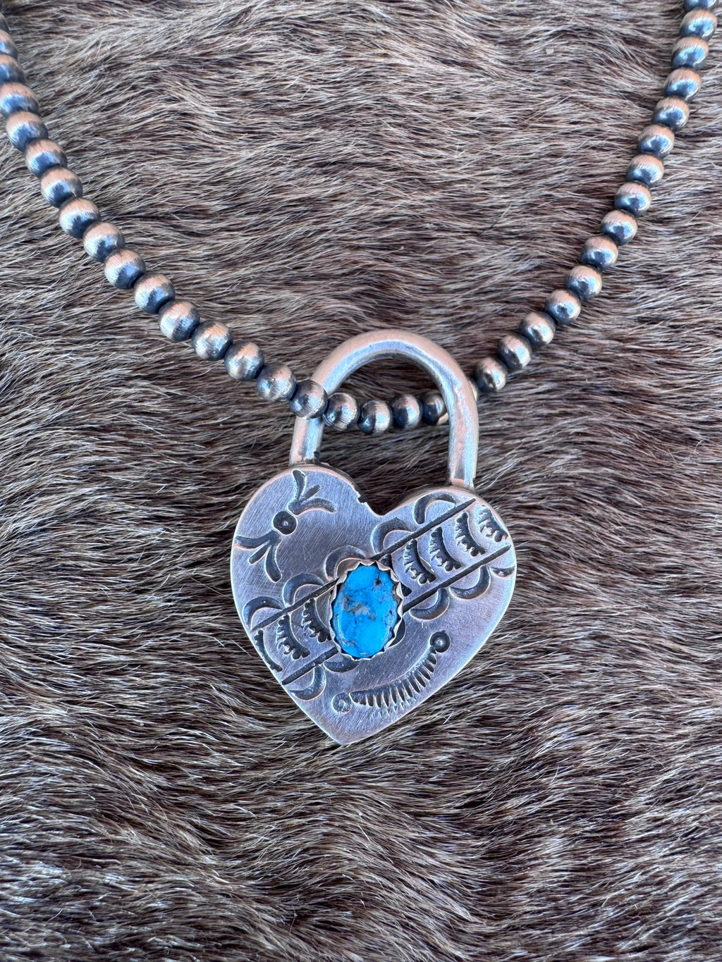 Handcrafted Kingman Turquoise & Sterling Silver Heart Locket Pendant by P. Yazzie - Che Cose Belle