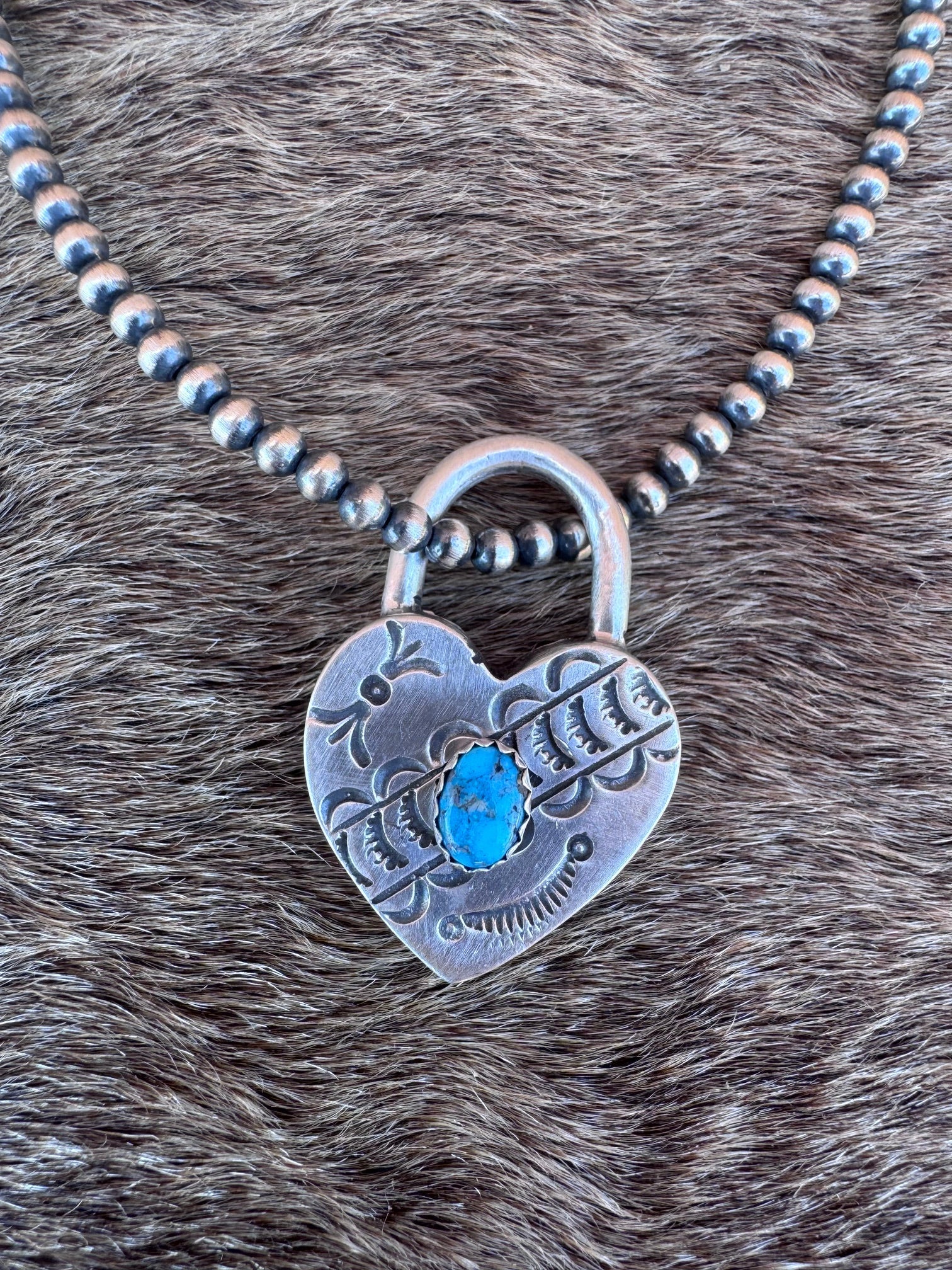Handcrafted Kingman Turquoise & Sterling Silver Heart Locket Pendant by P. Yazzie - Che Cose Belle