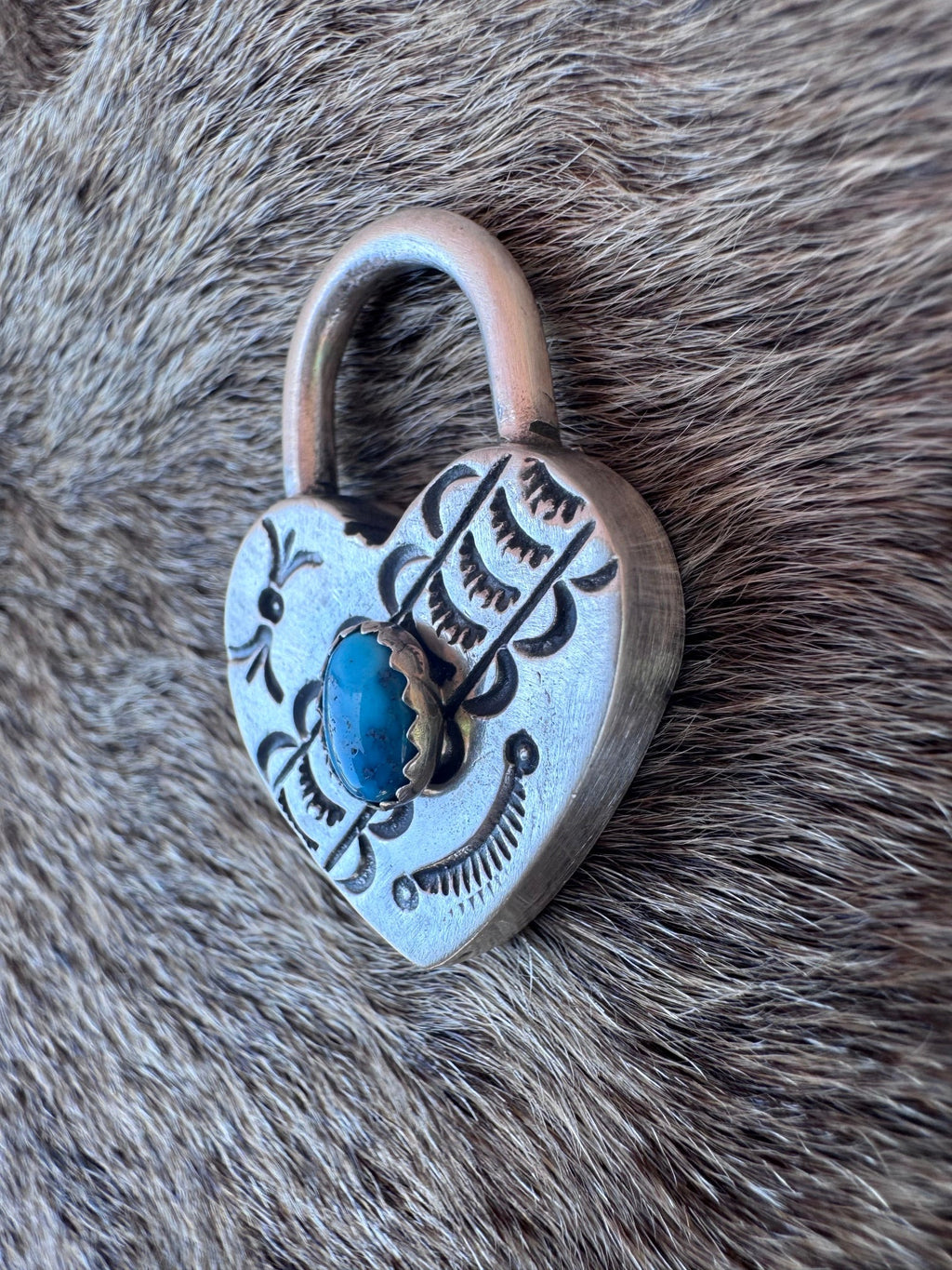 Handcrafted Kingman Turquoise & Sterling Silver Heart Locket Pendant by P. Yazzie - Che Cose Belle