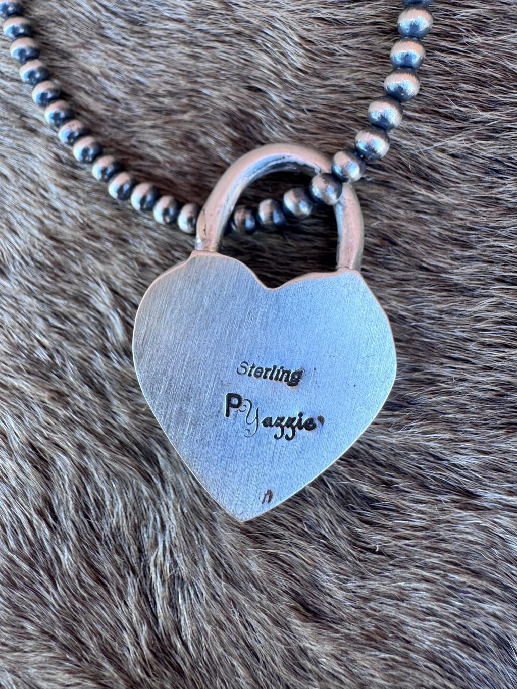 Handcrafted Kingman Turquoise & Sterling Silver Heart Locket Pendant by Patrick Yazzie - Che Cose Belle