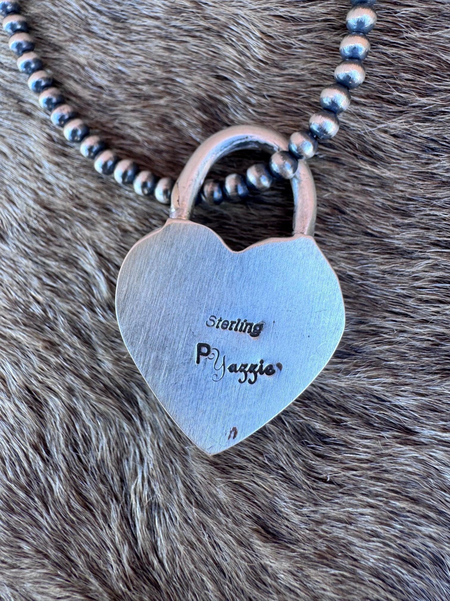 Handcrafted Kingman Turquoise & Sterling Silver Heart Locket Pendant by Patrick Yazzie - Che Cose Belle
