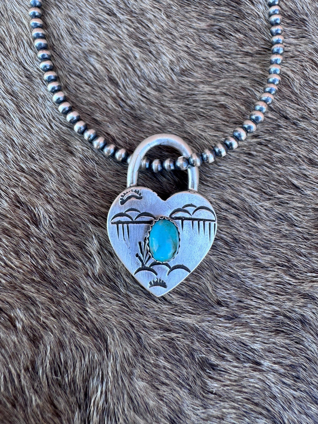 Handcrafted Kingman Turquoise & Sterling Silver Heart Locket Pendant by Patrick Yazzie - Che Cose Belle