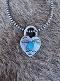 Handcrafted Kingman Turquoise & Sterling Silver Heart Locket Pendant by Patrick Yazzie - Che Cose Belle