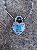 Handcrafted Kingman Turquoise & Sterling Silver Heart Locket Pendant by Patrick Yazzie - Che Cose Belle