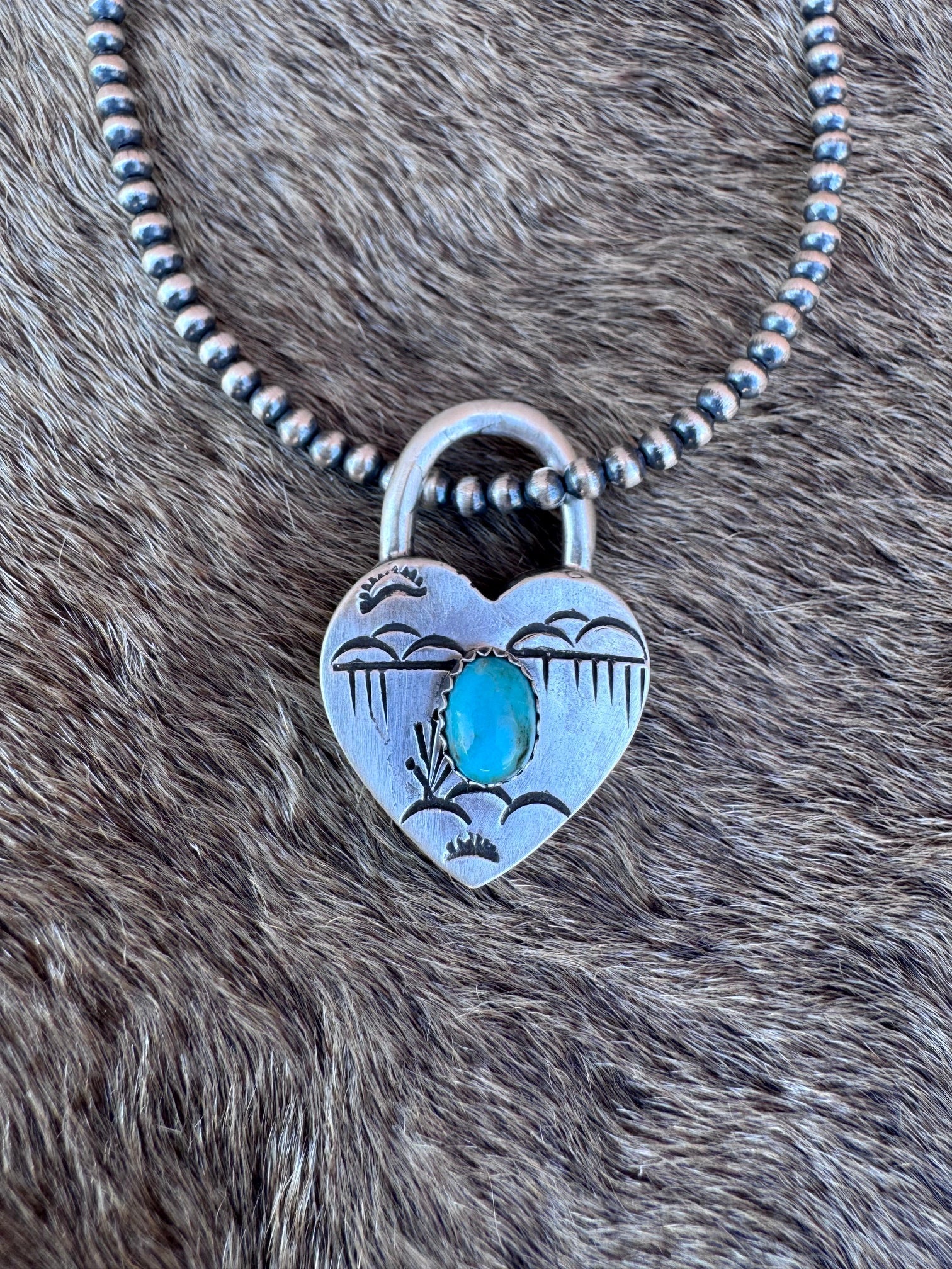 Handcrafted Kingman Turquoise & Sterling Silver Heart Locket Pendant by Patrick Yazzie - Che Cose Belle