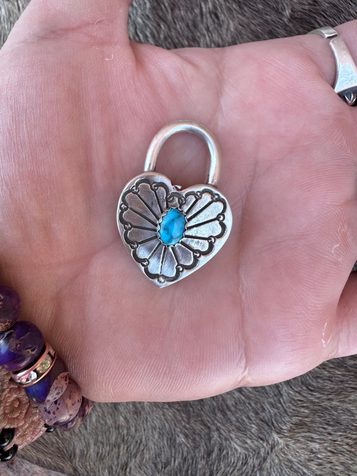 Handcrafted Kingman Turquoise & Sterling Silver Heart Locket Pendant by Patrick Yazzie - Che Cose Belle