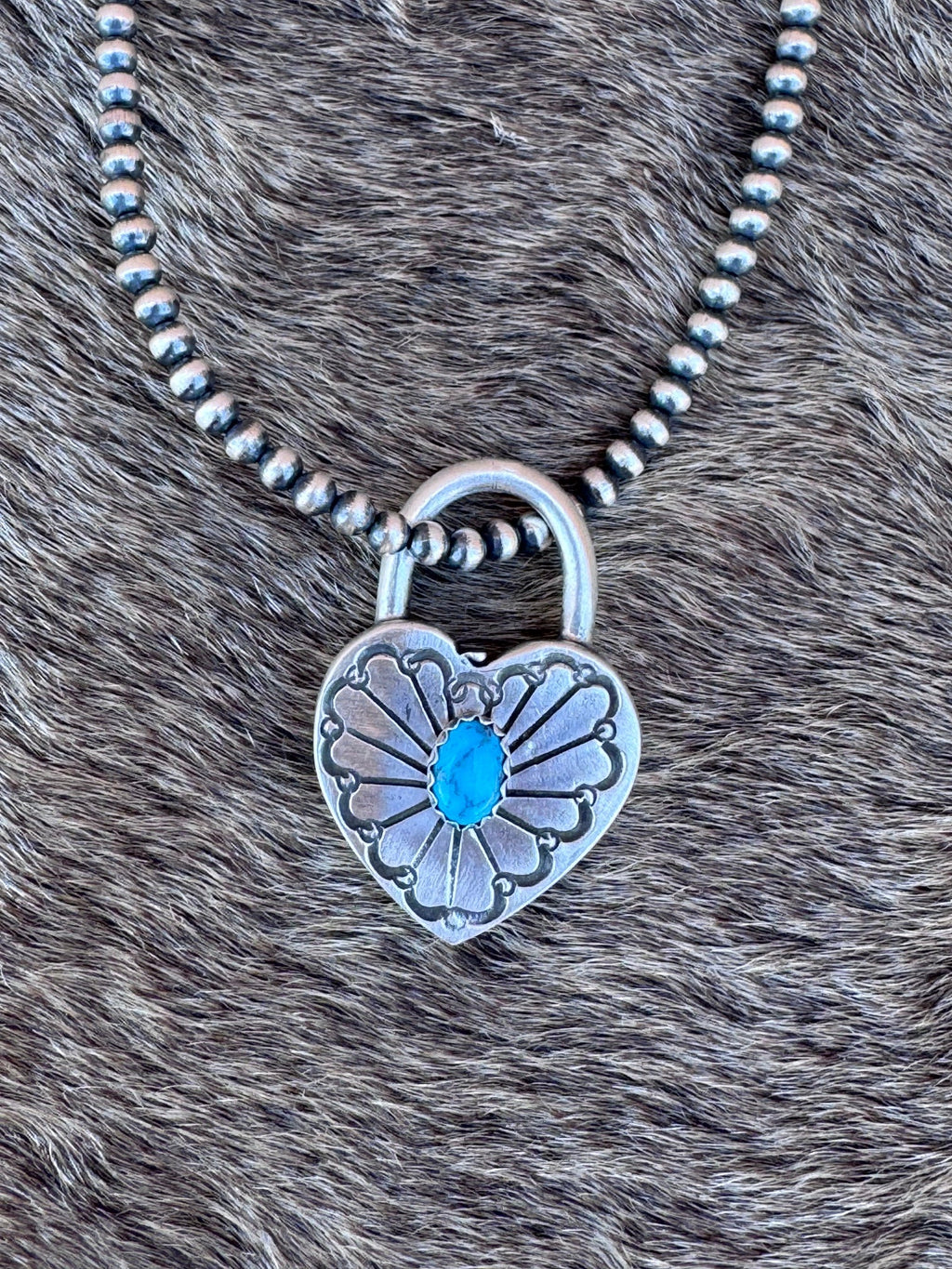 Handcrafted Kingman Turquoise & Sterling Silver Heart Locket Pendant by Patrick Yazzie - Che Cose Belle