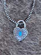 Handcrafted Kingman Turquoise & Sterling Silver Heart Locket Pendant by Patrick Yazzie - Che Cose Belle