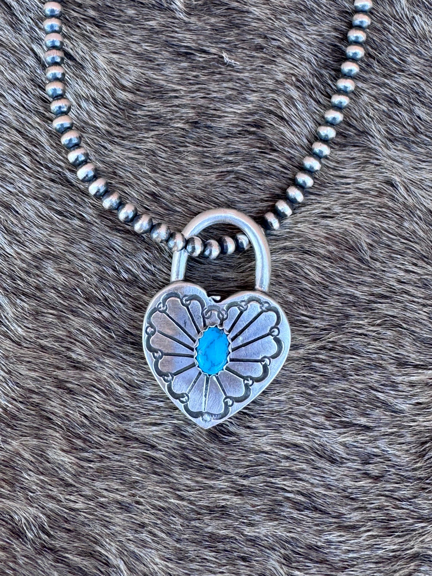 Handcrafted Kingman Turquoise & Sterling Silver Heart Locket Pendant by Patrick Yazzie - Che Cose Belle