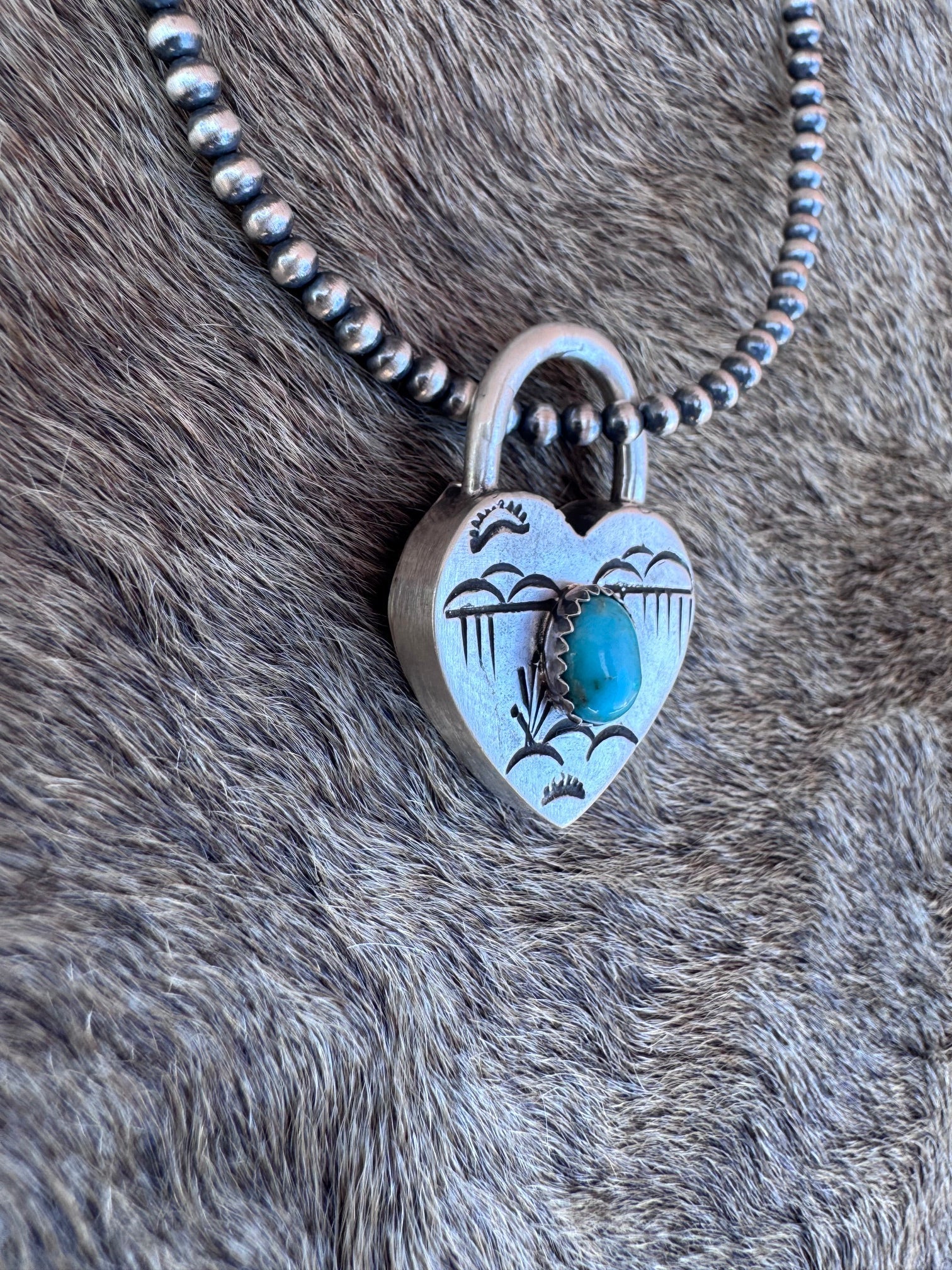 Handcrafted Kingman Turquoise & Sterling Silver Heart Locket Pendant by Patrick Yazzie - Che Cose Belle