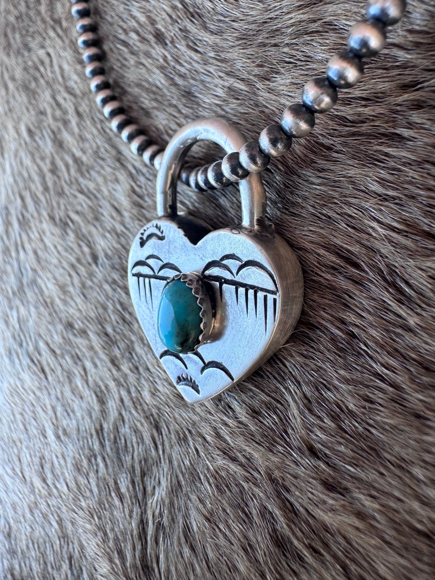 Handcrafted Kingman Turquoise & Sterling Silver Heart Locket Pendant by Patrick Yazzie - Che Cose Belle