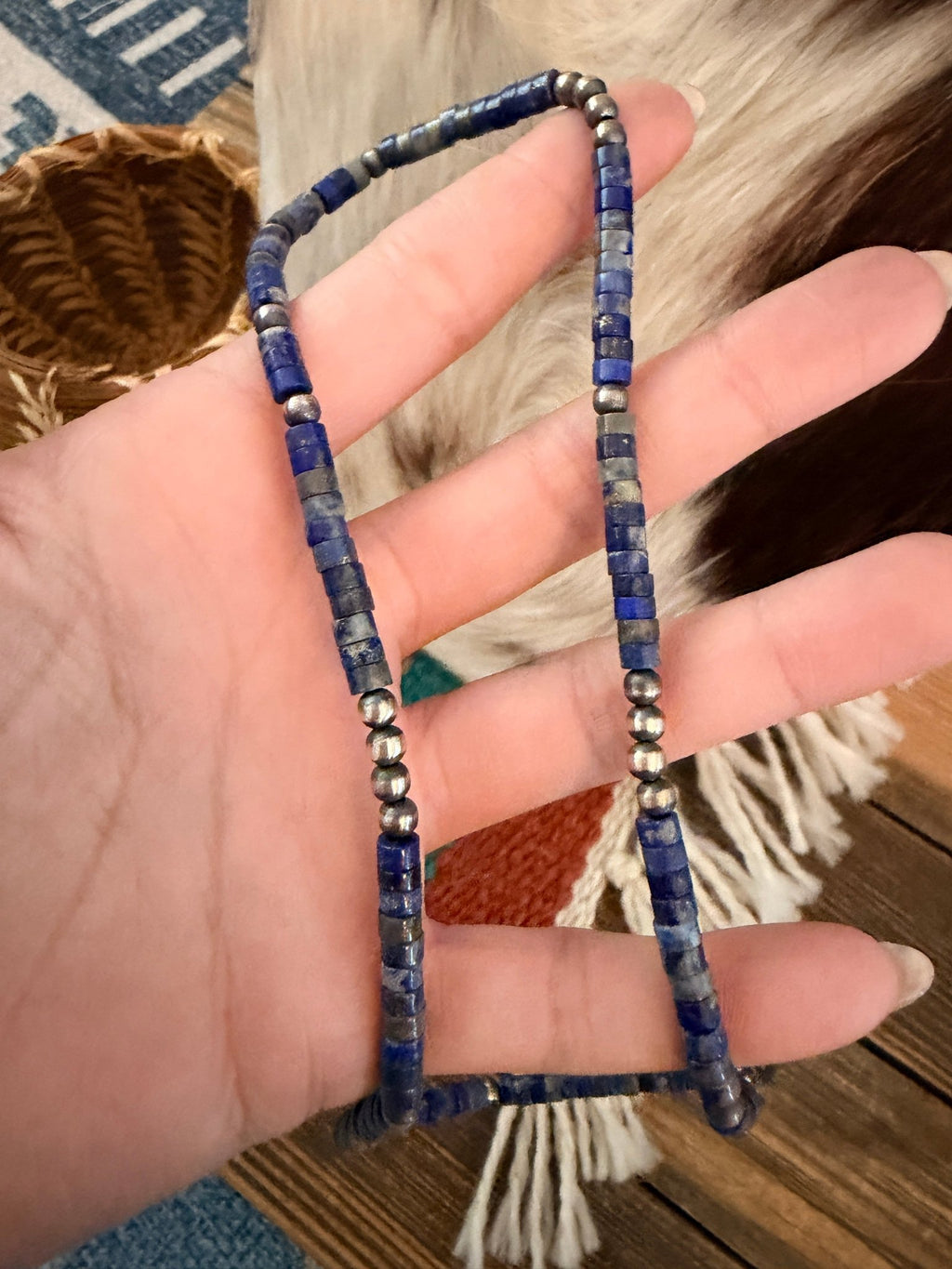 Handcrafted Lapis and Sterling Silver Pearl Beaded Necklace - Che Cose Belle