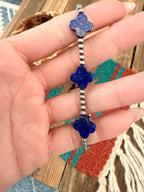 Handcrafted Lapis & Sterling Silver Pearl Cross Beaded Stretch Bracelet - Che Cose Belle