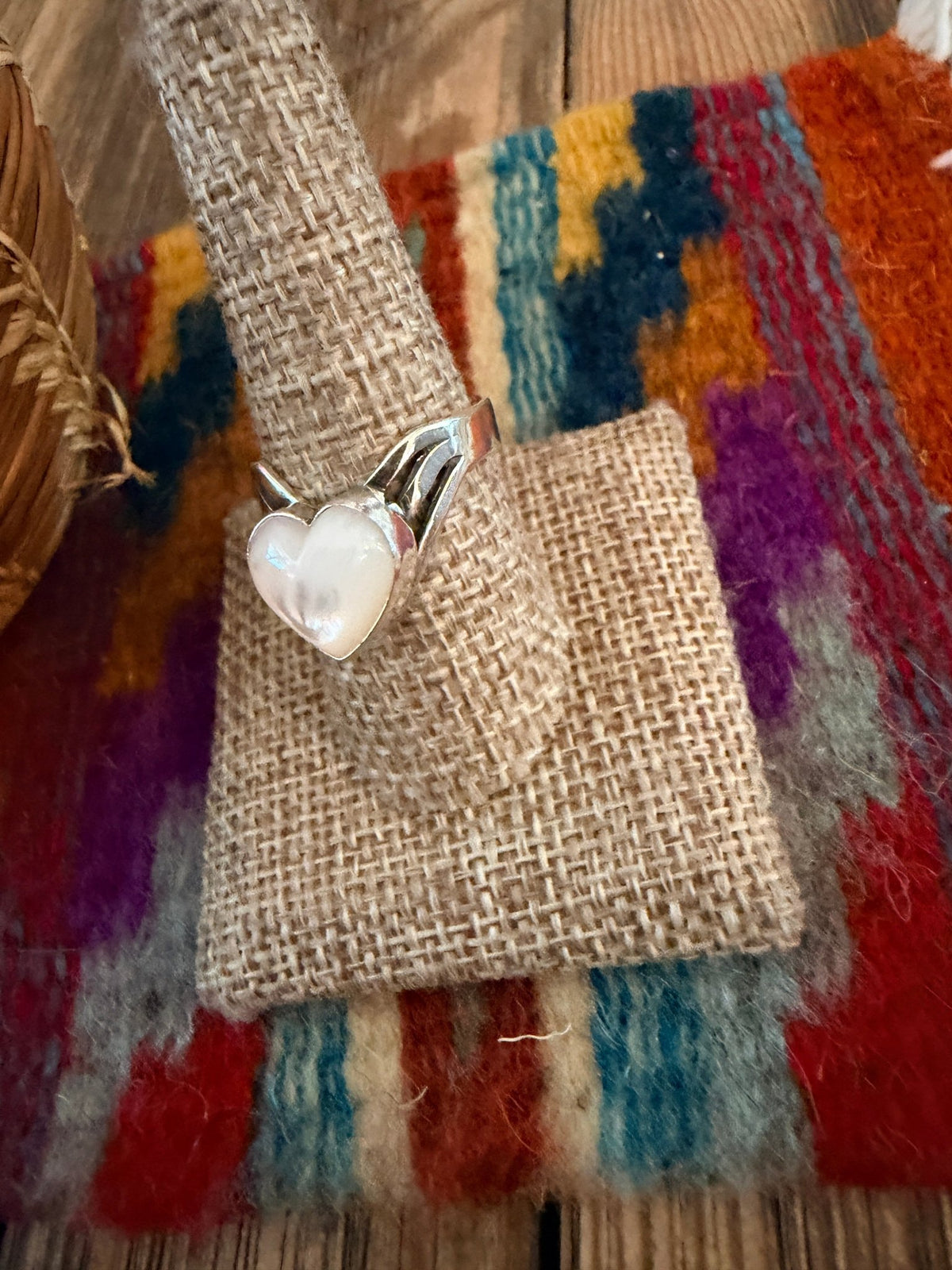 Handcrafted Mother of Pearl & Sterling Silver Heart Ring - Che Cose Belle