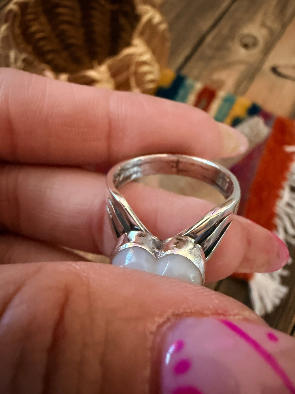 Handcrafted Mother of Pearl & Sterling Silver Heart Ring - Che Cose Belle
