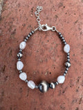 Handcrafted Mother of Pearl & Sterling Silver Pearl 3 - 12mm Beaded Bracelet 6.5" - Che Cose Belle
