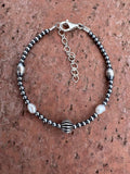 Handcrafted Mother of Pearl & Sterling Silver Pearl 3 - 6mm Beaded Bracelet 7" - Che Cose Belle