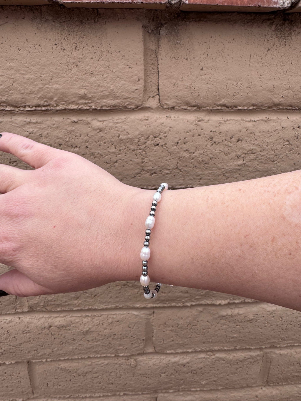 Handcrafted Mother of Pearl & Sterling Silver Pearl 3mm Beaded Bracelet 7.5" - Che Cose Belle