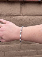 Handcrafted Mother of Pearl & Sterling Silver Pearl 3mm Beaded Bracelet 7.5" - Che Cose Belle