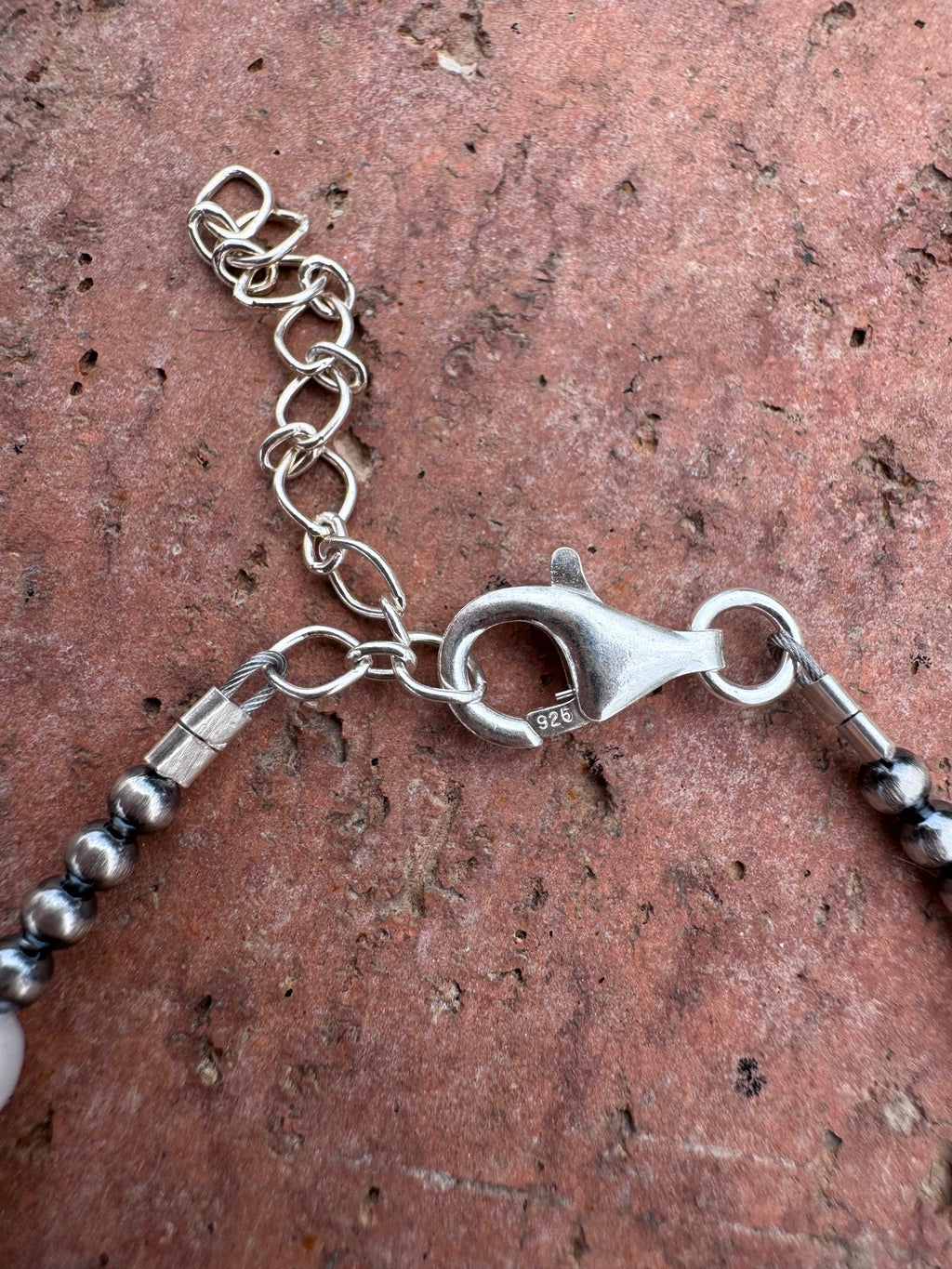 Handcrafted Mother of Pearl & Sterling Silver Pearl 3mm Beaded Bracelet 7.5" - Che Cose Belle