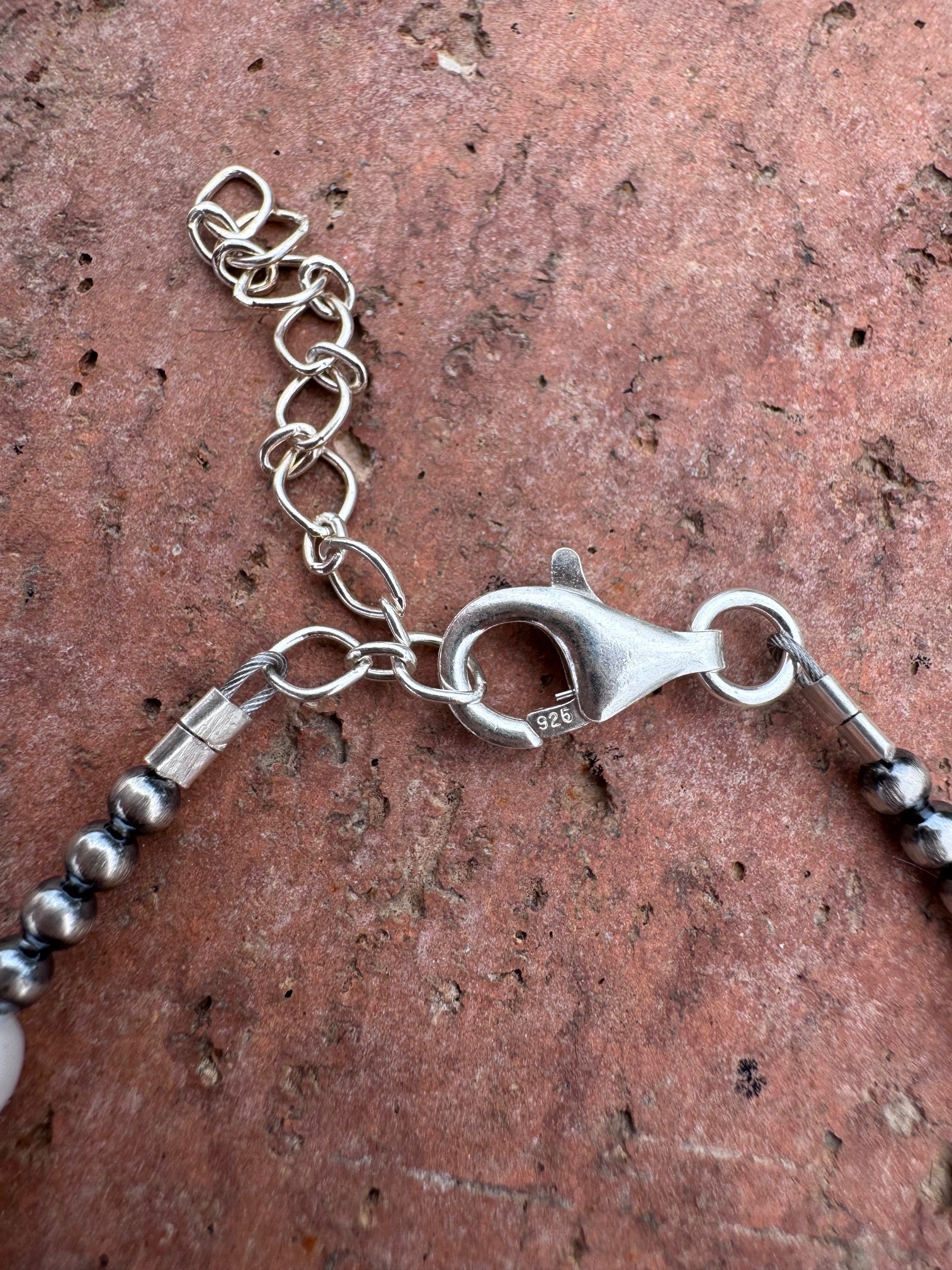 Handcrafted Mother of Pearl & Sterling Silver Pearl 3mm Beaded Bracelet 7.5" - Che Cose Belle