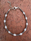 Handcrafted Mother of Pearl & Sterling Silver Pearl 3mm Beaded Bracelet 7.5" - Che Cose Belle