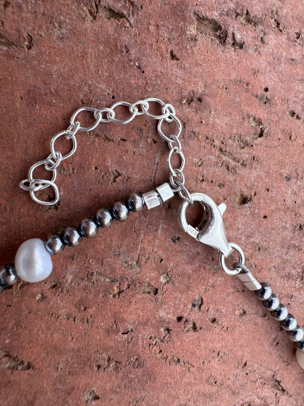 Handcrafted Mother of Pearl & Sterling Silver Pearl 3mm Beaded Necklace 16" - Che Cose Belle