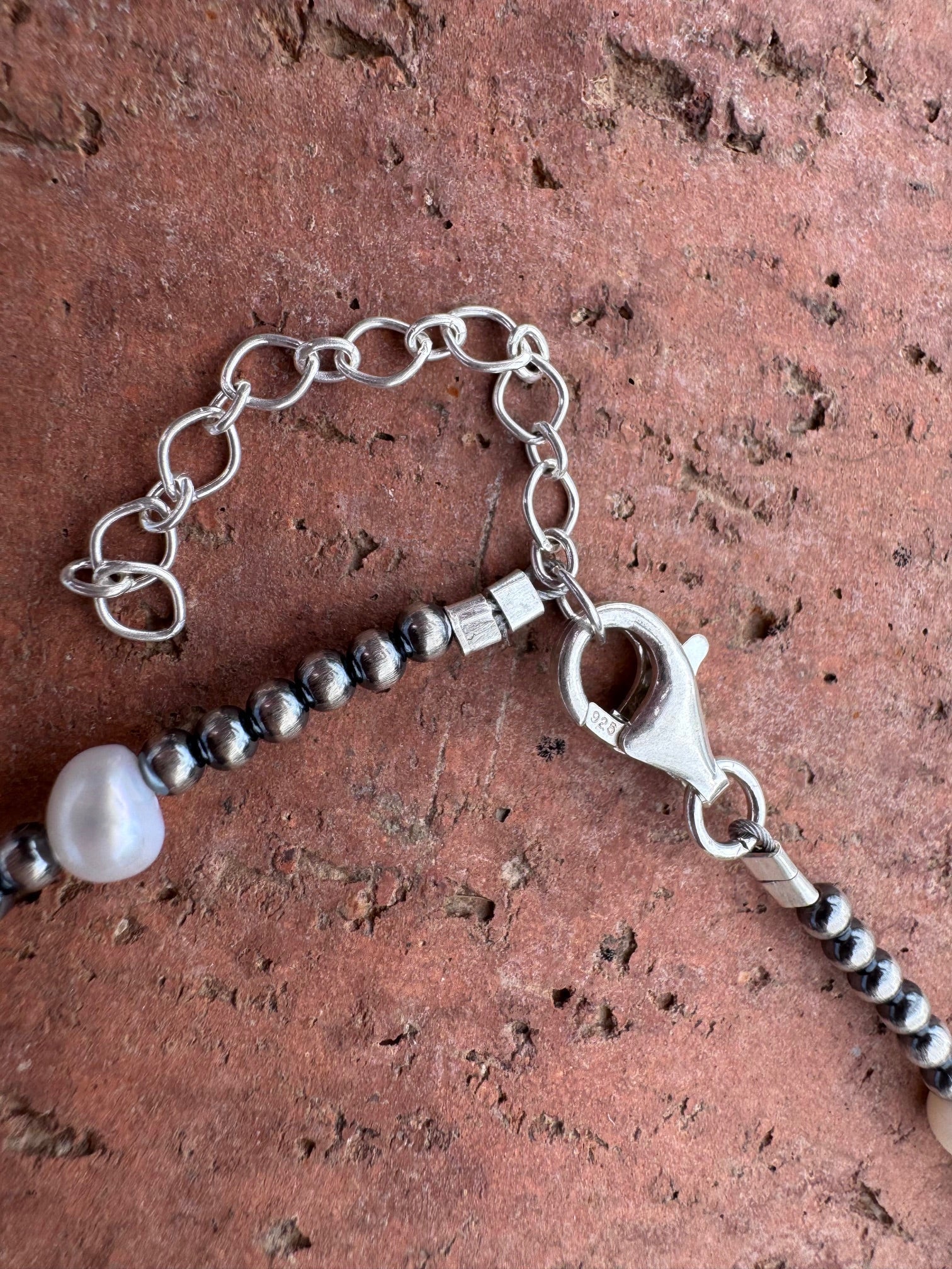 Handcrafted Mother of Pearl & Sterling Silver Pearl 3mm Beaded Necklace 16" - Che Cose Belle