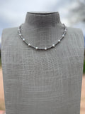 Handcrafted Mother of Pearl & Sterling Silver Pearl 3mm Beaded Necklace 16" - Che Cose Belle