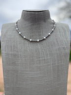 Handcrafted Mother of Pearl & Sterling Silver Pearl 3mm Beaded Necklace 16" - Che Cose Belle