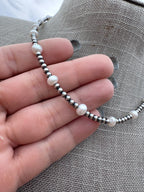 Handcrafted Mother of Pearl & Sterling Silver Pearl 3mm Beaded Necklace 16" - Che Cose Belle