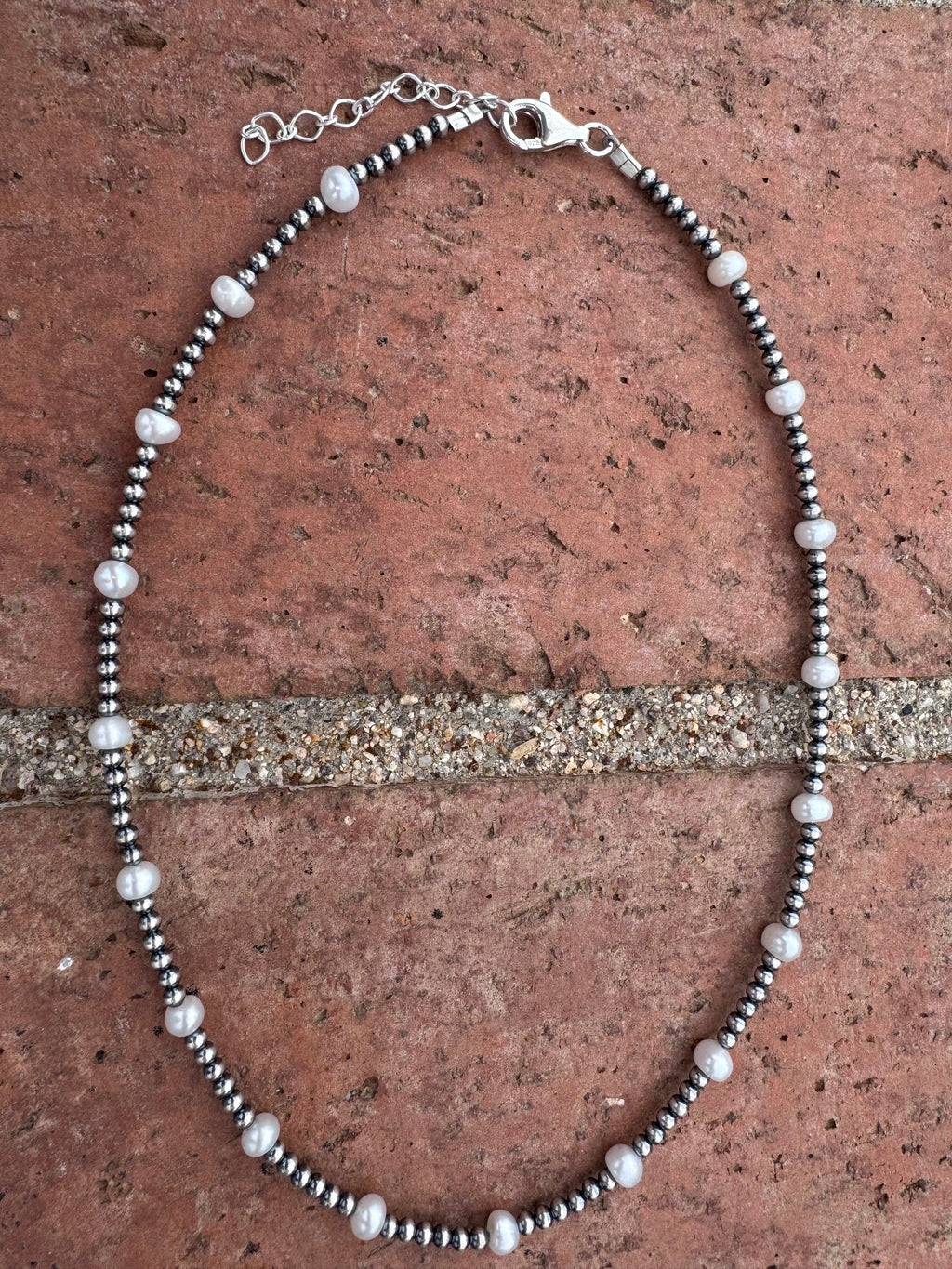 Handcrafted Mother of Pearl & Sterling Silver Pearl 3mm Beaded Necklace 16" - Che Cose Belle