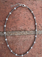 Handcrafted Mother of Pearl & Sterling Silver Pearl 3mm Beaded Necklace 16" - Che Cose Belle