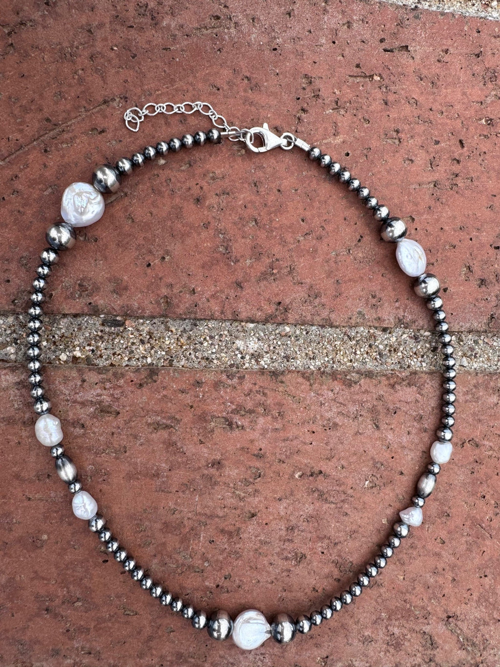 Handcrafted Mother of Pearl & Sterling Silver Pearl 4 - 8mm Beaded Necklace 16" - Che Cose Belle