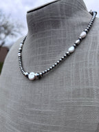 Handcrafted Mother of Pearl & Sterling Silver Pearl 4 - 8mm Beaded Necklace 16" - Che Cose Belle
