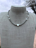 Handcrafted Mother of Pearl & Sterling Silver Pearl 4 - 8mm Beaded Necklace 16" - Che Cose Belle