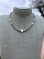 Handcrafted Mother of Pearl & Sterling Silver Pearl 4 - 8mm Beaded Necklace 16" - Che Cose Belle