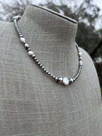 Handcrafted Mother of Pearl & Sterling Silver Pearl 4 - 8mm Beaded Necklace 16" - Che Cose Belle