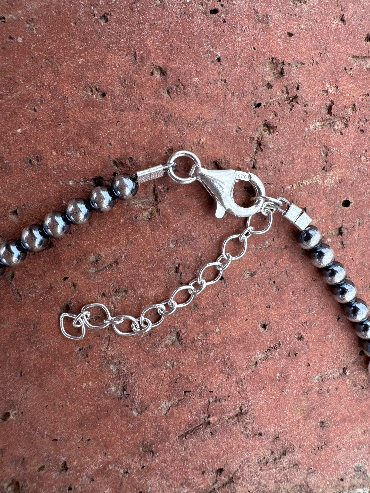 Handcrafted Mother of Pearl & Sterling Silver Pearl 4mm Beaded Necklace 16" - Che Cose Belle