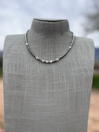 Handcrafted Mother of Pearl & Sterling Silver Pearl 4mm Beaded Necklace 16" - Che Cose Belle