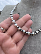 Handcrafted Mother of Pearl & Sterling Silver Pearl 6 - 8mm Beaded Necklace 18" - Che Cose Belle