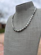 Handcrafted Mother of Pearl & Sterling Silver Pearl 6 - 8mm Beaded Necklace 18" - Che Cose Belle