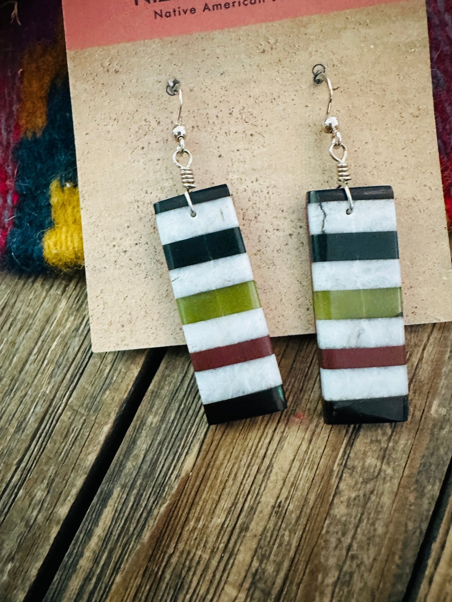 Handcrafted Multi Stone Inlay Slab Dangle Earrings - Che Cose Belle