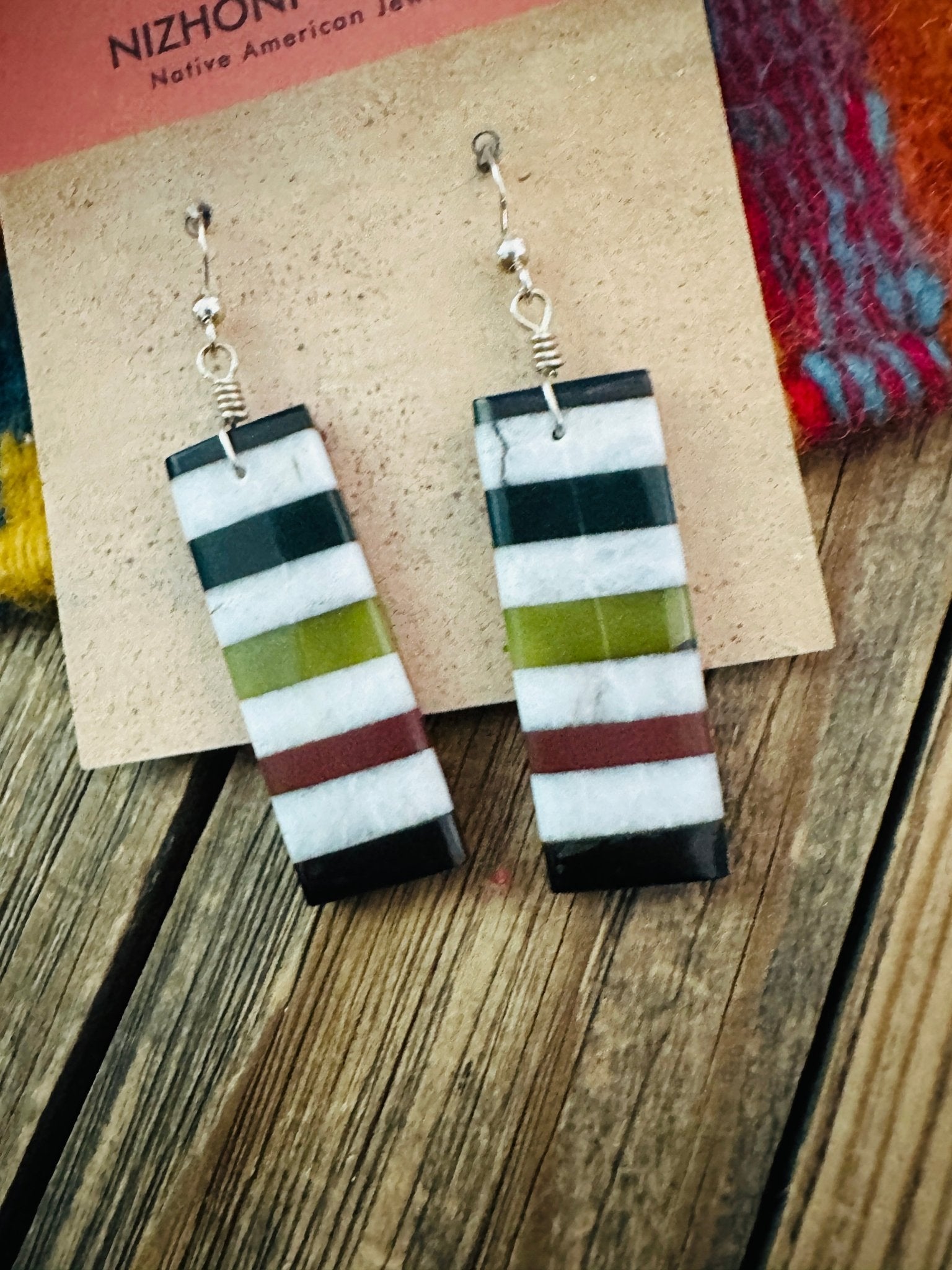 Handcrafted Multi Stone Inlay Slab Dangle Earrings - Che Cose Belle